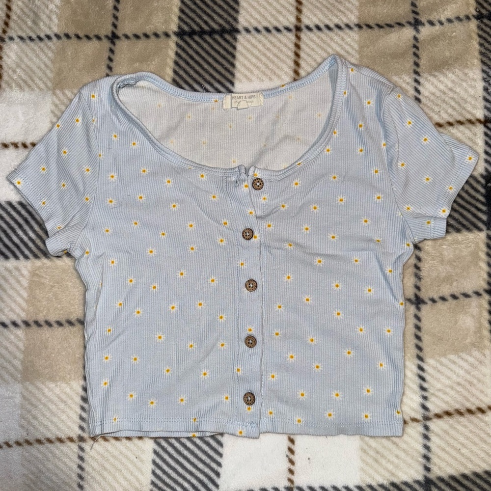Heart Hips Light Blue Top with Yellow Dots